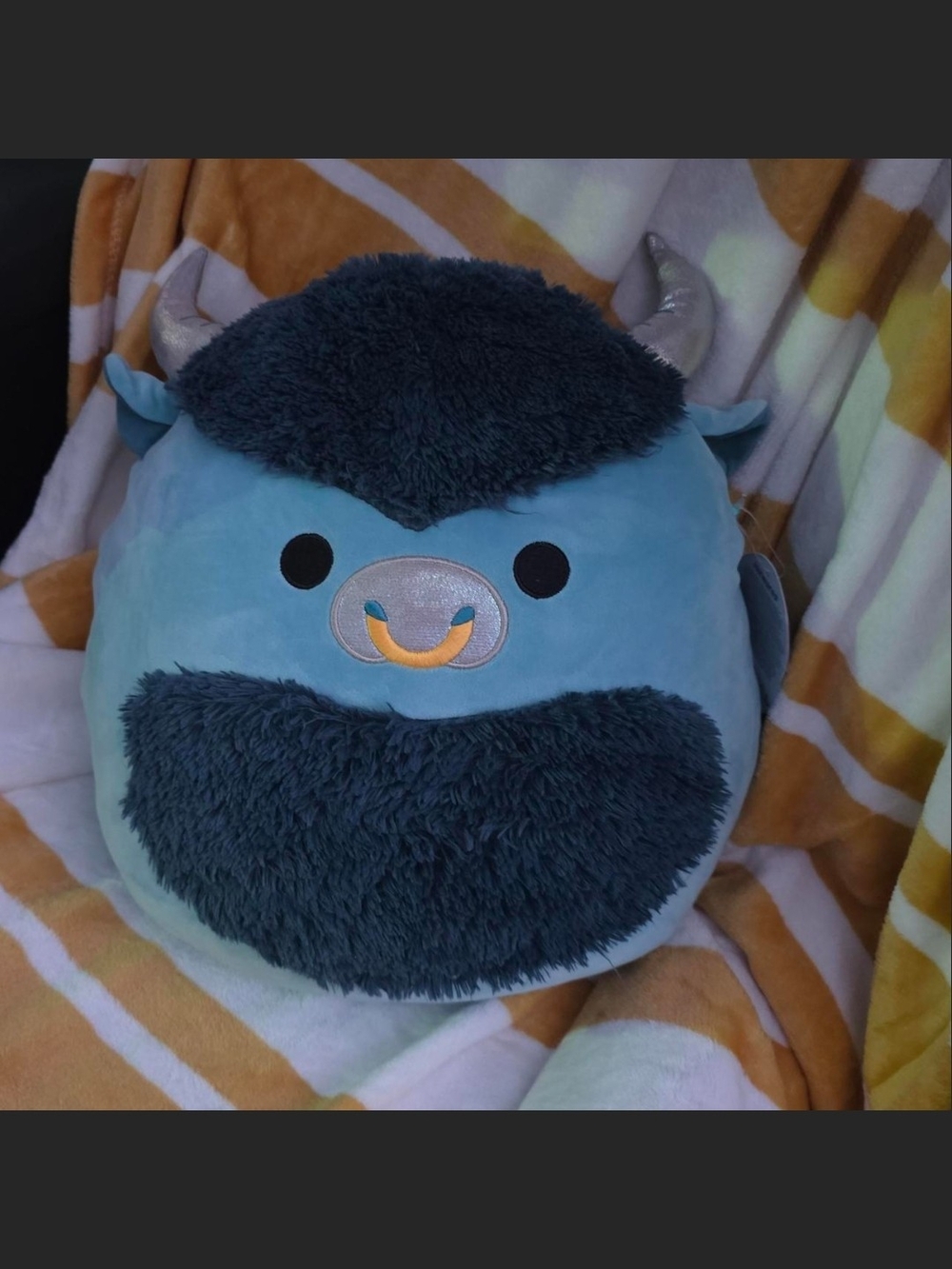 Squishmallows Blue Plush Buffalo with Dark Navy Accents